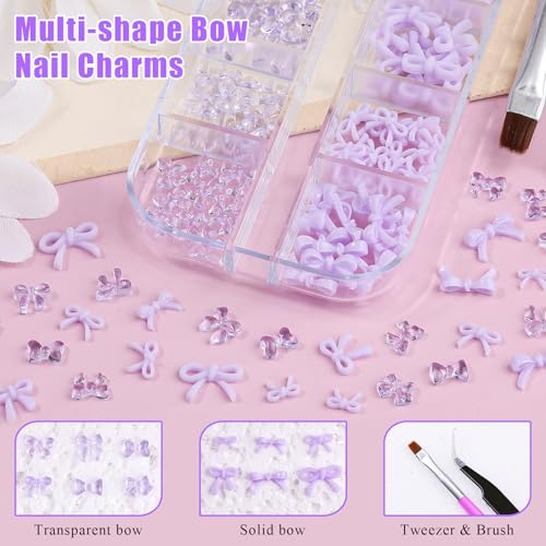 1 Box Purple Bow Nail Charms,Cute 3D Mini Resin Bows Charms for Nails - color: 1B-Purple