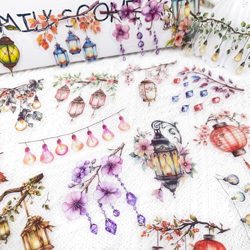 50PCS Watercolor Hanging Lantern and String Light Stickers – Clear Tree Branch Scrapbook Stickers for Journaling, Card Making, Planners, Crafts, Holiday Art Projects - color: Lights Branches