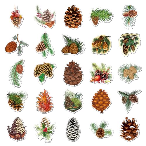 50 PCS Waterproof Natural Pine Cone Vinyl Stickers Pack