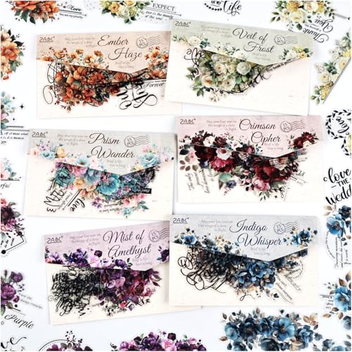 Vintage Flower Stickers for Scrapbooking, 6 Pack Transparent PET Floral with Quotes Decals, Retro Watercolor Flowers Sticker for Journaling, Junk Journal Supplies, Collage, Card Making, Crafts - color: Vintage Letter & Ephemera
