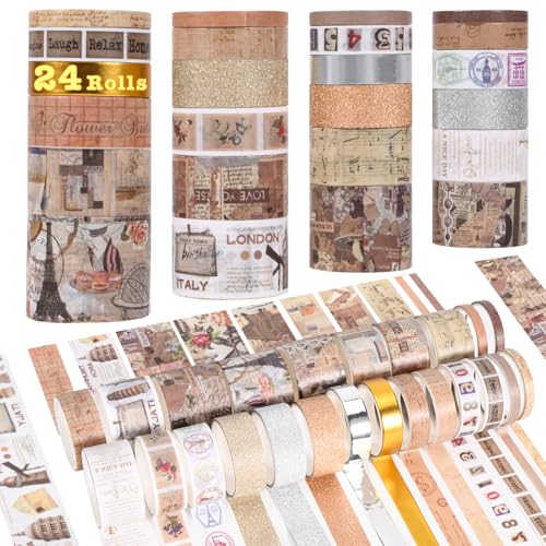 24 Rolls Flower Decorative Washi Tape Set(Retro Medieval Series) - color: Retro Medieval Series