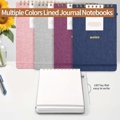 A5 Top Spiral Notebook, Fabric Hardcover College Ruled Journal - color: Dark Blue, size: A5-Steno Pads-160pages