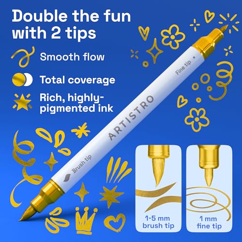 ARTISTRO 24 Gold Dual-Tip Acrylic Paint Marker Pens for Drawing - color: Gold, size: 24