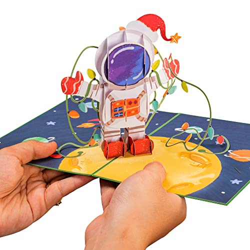 Paper Love Pop Up Christmas Card, 3D Christmas in Space, Gift for Christmas or Holidays, 5" x 7" Cover - Includes Envelope and Removable Note Tag - color: Christmas in Space