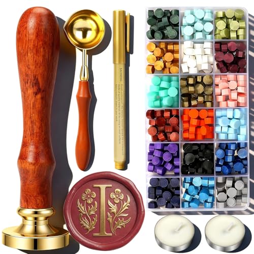 Copper I Letter Wax Seal Stamp Kit, 360 PCS 18 Colors Wax Beads - color: Gold - letter I