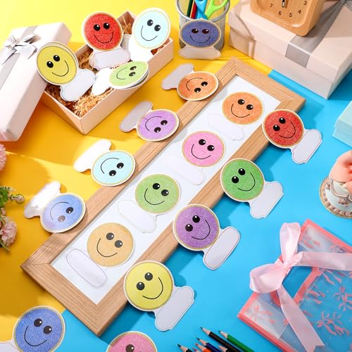 100 Pcs Name Tags Stickers Bulk - Desk Name Tags for Classroom Back to School Smile Face Groovy Boho Nametags Cubby Labels Classroom Supplies Label Decal for Cubbies Bulletin Board(Cute Smile) - style: Cute Smile