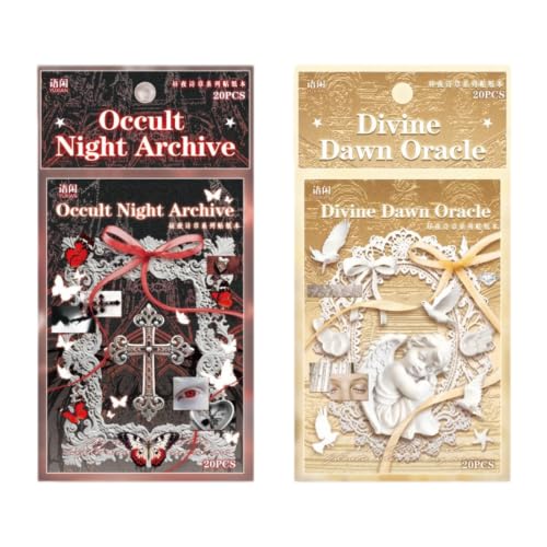 480 Pcs Vintage Gothic Sticker Book 2 Packs, Coated Paper Ephemera Sheets | Coated Paper Material, Retro Angels & Ornaments Gothic Designs, Sticker Sheets for Scrapbooking, Junk Journal, DIY Crafts - color: Day and Night Poetry Sticker Book