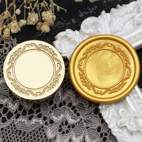 Frame Wax Seal Stamp, Atopbb 3D Embossed Frame Relief Carving Wax Sealing Stamp, Frame Wax Stamp Head Wood Stamp Handle, Wax Stamp for Wedding Invitations, Letter Sealing (F44), Bronze golden - style: F44
