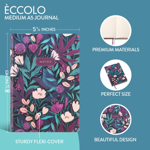 WORLD TRAVELER Eccolo A5 Lined Journal 256 Ivory Pages Lay Flat 6x8 - color: Tropical Floral