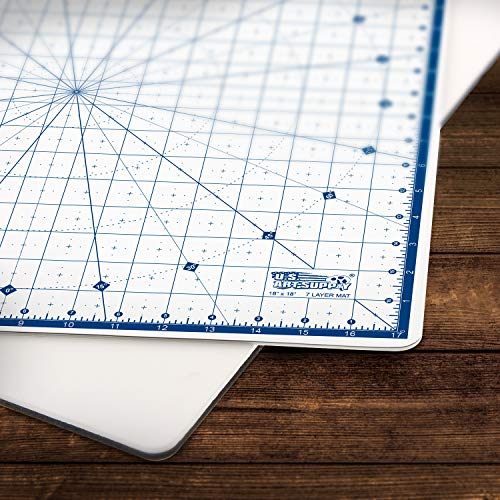 U.S. Art Supply 18"x18" Self-Healing Cutting Mat 7-Ply - Rotary White/Blue - size: 18" x 18"