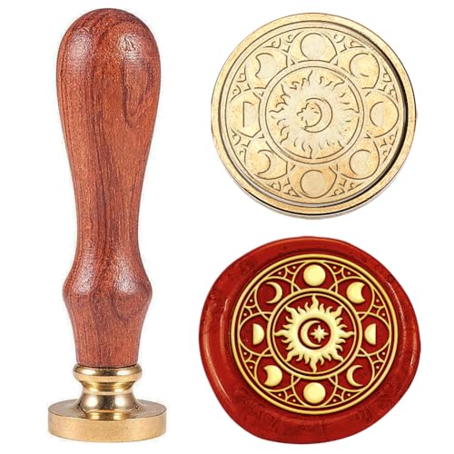 1pc Sun Moon Wax Seal Stamp Galaxy Universe Wax Sealed Stamps 30mm Removable Brass Stamp Head with Wooden Handle for Envelopes Invitations Wedding Back to School Bottle Decor