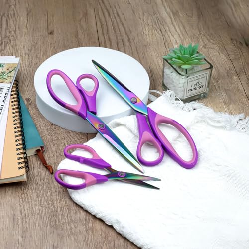 3-Pack Craft Scissors Set – Sharp Titanium-Coated Blades with Comfort Grip Handles, Multipurpose Shears for Fabric, Office, School & Home Use, Purple