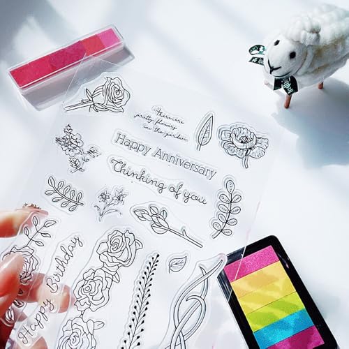 17pcs Blessings Flower Lace Clear Stamps for Card Making Decoration DIY Scrapbooking,Leaf Spring Silicone Transparent Seal Clear Stamps for Embossing Album Decor Craft. - color: 17pcs Blessings Flower Leaf Spring