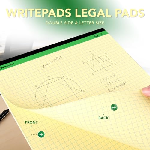KAISA Graph Paper Legal Pads Writing Pads Recycled Paper 8.5"x11.75" Quad Ruled 4x4 Perforated 50 sheets/pad Grid Paper Yellow Notepads Writing Tablet For Office Supplies (Canary 6pad, 8.5x11.75'') - color: Quad Canary 6pad, size: 8.5x11.75inch