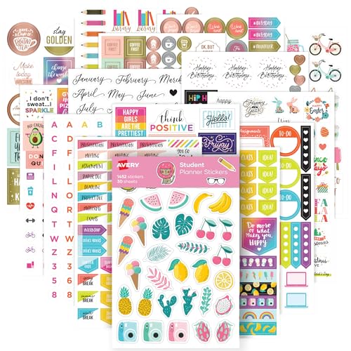 Avery Student Planner Stickers Pack, 30 Sticker Sheets, 1,452 Total, School Planners, Journals or Calendars (6784) - color: Student Pack