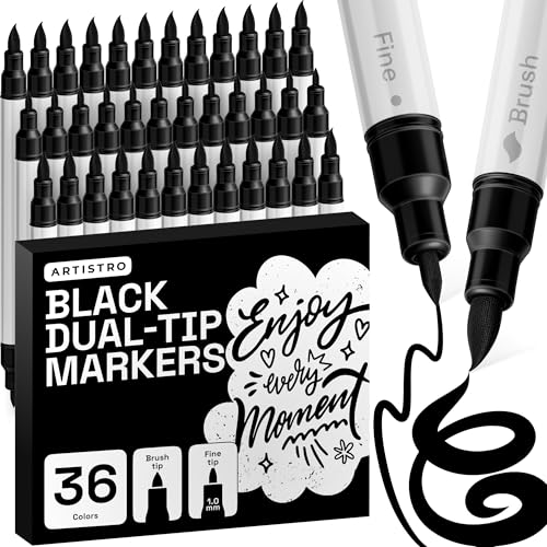 ARTISTRO 36 Black Dual-Tip Acrylic Paint Marker Pens for Drawing - color: Black, size: 36