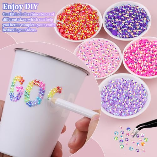 9000Pcs Resin Jelly Rhinestones with Tweezers for Crafting, Mixed-Color 5mm Flatback Gems, Bedazzling Crystal with 3Pcs 10ml B7000 Jewelry Glue for DIY Crafts Clothing Tumblers Shoes Nail Art - color: Jelly Multicolored 5mm, size: Large Pack + 3Pcs Glue