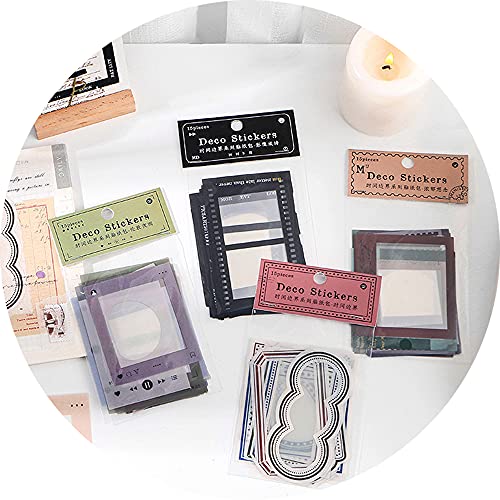 60Pcs Scrapbook Sticker Photo Frame PET Decorative Decal Stickers Paper for DIY Scrapbooking Planner Journal Notebook Photo Album Art Hand Craft Bullet