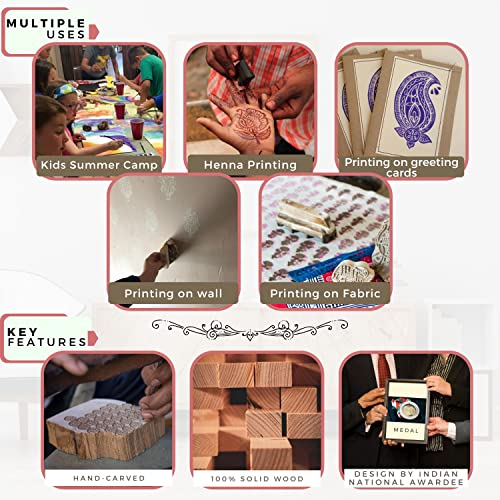Mehndi Print Blocks - Border Pattern Wooden Stamps for Card Making Scrapbooking and Crafts | Set of 5 | Hashcart®