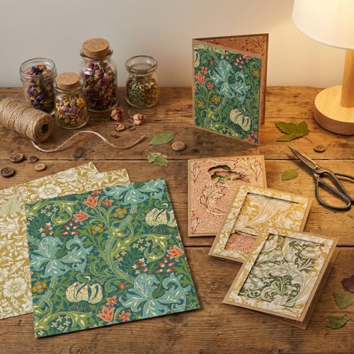 Floral Scrapbook Paper 12x12 – 24 Sheets Double-Sided Vintage Scrapbook Paper Pad, William Morris Style Aesthetic Patterned Papers for Heritage Albums, Junk Journaling & Crafts (Mustard, Indigo & Red) - color: Floral