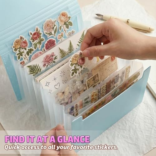 Sticker Storage Organizer with 7 Expandable Pockets, A6 Multi-Layer Desktop Sticker Binder for Scrapbook Essentials and Journal Organizer, Large Capacity for Thick Sticker Album, Washi Tape(Blue) - color: blue