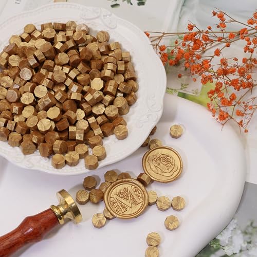 400pcs Gold Wax Seal Beads Premium Sealing Wax Beads, Octagon Seal Stamp Pellets Refill Pack for Wedding Invitations Sealing Stamp Bead Xmas Gift Wrapping & Bridal Crafts (Gold) - color: Gold
