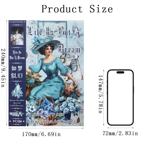 Victorian Journal Sticker Book, 24 Sheets of Ephemera Stickers (Blue) - color: Blue