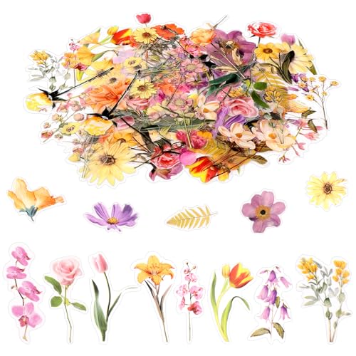 80-Piece Floral Scrapbooking Stickers, Self-Adhesive for Journals - style: Multicolored