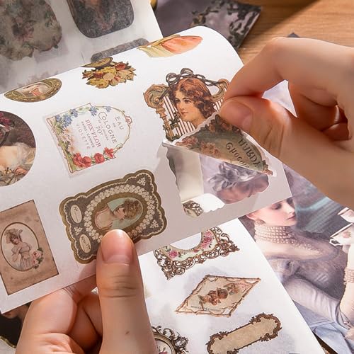Vintage Scrapbook Sticker Book for Adults, 50 Sheets Aesthetic People Stickers Book for Scrapbooking with 480pcs Washi Stickers and 20 Sheets of Scrapbook Paper Ephemera for Junk Journals Supplies - color: Palace Garden