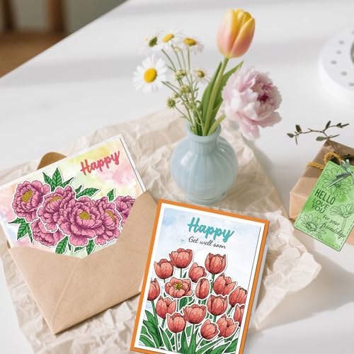 3 Sets Flower Clear Stamps and Cut Dies Set Peony Daisy Tulip - style: Flower