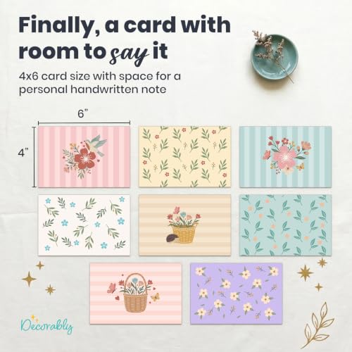 Decorably 32 Pack 4x6in Blank Floral Cards with Envelopes for All Occasions