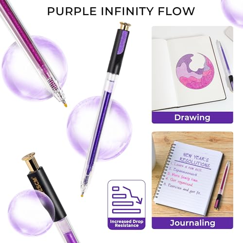Purple Retractable Glitter Gel Pens, 12 PCS Large Capacity Metallic Ink Pen | 1 mm Fine Point Smooth Writing Color Gel Pens for Adult Coloring Book Note Taking Aesthetic Art Supplies - color: 12 Purple