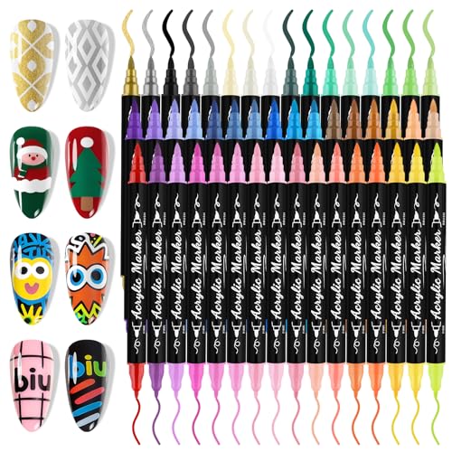 EBANKU 48 Colors Nail Art Pens Set, 3D Christmas Nail Art Makers Pens Quick-Drying Nail Art Polish Acrylic Paint Nail Point Graffiti Dotting Liner Pen No Squeeze Needed - color: 48P