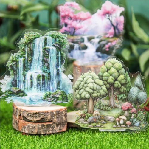 80 Pieces Vintage Natural Landscape PET Sticker Set for Scrapbooking | Mountain, Waterfall and Forest Stickers for Journaling, Waterproof DIY Crafts, and Junk Journal Supplies (4 Pack) - color: Mountain Stream Series