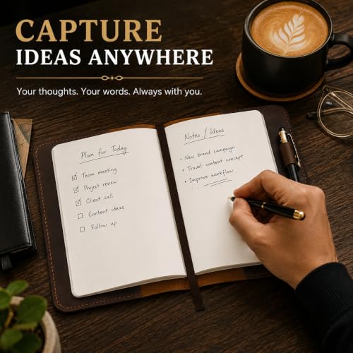 Refillable A5 Leather Journal Cover 5.75 x 8.25 in, Brown - color: Brown