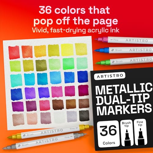ARTISTRO 36 Metallic Dual-Tip Acrylic Paint Marker Pens for Drawing - color: Metallic, size: 36