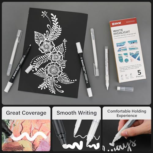5 White Acrylic Pens Set, White Gel Pens, Dual-Tip Acrylic Paint Markers - color: 5 Packs-White