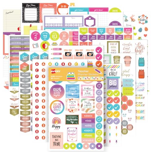 Avery Teacher Planner Stickers Pack, 30 Sticker Sheets, 1,430 Total, Education Planners, Journals or Calendars (6781) - color: Teacher Pack