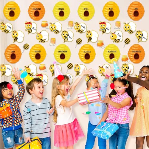 Qyeahkj Bee Birthday Bulletin Board Decorations Set Bees Hives Birthday Classroom Bulletin Board Honeycomb Paper Cutouts Party Supplies for Teacher Students Back to School Classroom Wall Decor - style: Birthday
