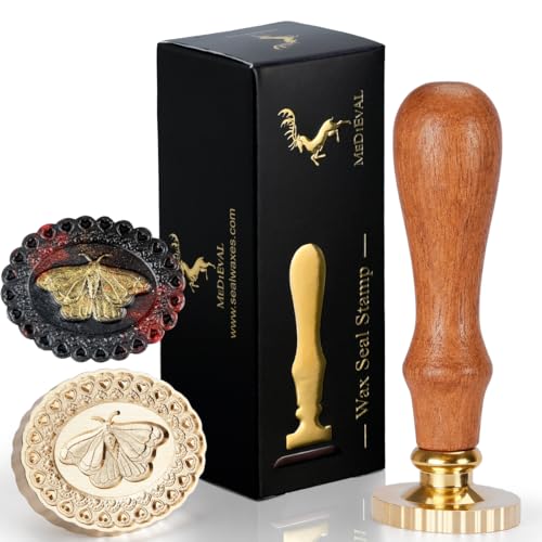 3D Embossed Moth Wax Seal Stamp - Wooden Handle with Brass Metal Head - color: 3d Embossed Moth
