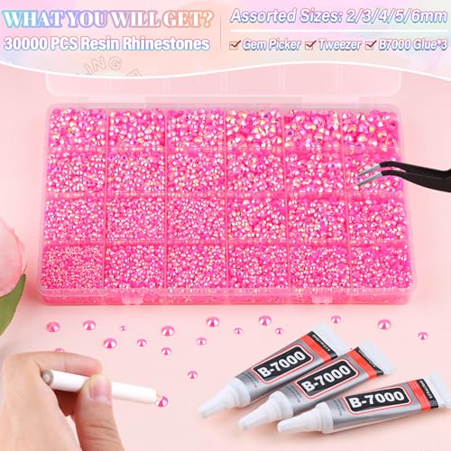 BELLEBOOST 36000Pcs Hot Pink AB Rhinestones Bedazzling Kit - color: Hot Pink AB 2-6mm, size: Large Pack with Glue