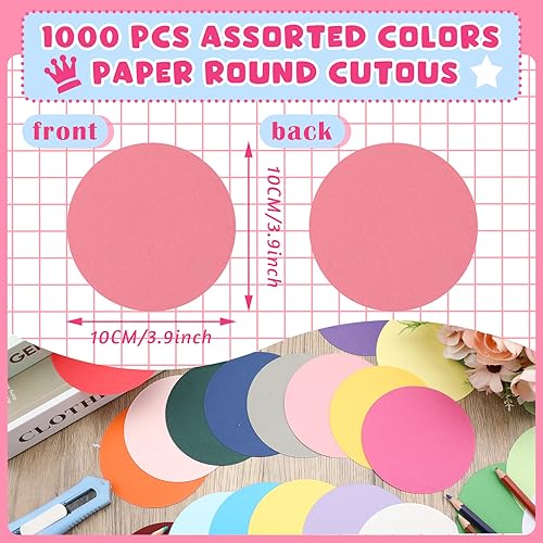 Honoson 1000 Pcs Circle Cutouts Paper 3.9 Inch School Bulletin Board Decor | Assorted Color Circles Round Die Cut Outs for Back to School Teacher Student Chalkboard Wall Decor DIY Craft - style: Round
