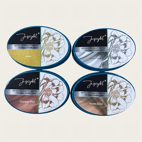 Metallic Pigment Ink Pad Set, Gold, Silver, Copper, Rose Gold, for Card Making, Scrapbooking, Paper Crafts, Ages 14+ (4 Colors) - color: 4 Colors