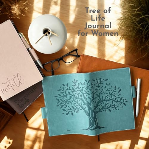 SETTINI® Refillable Vegan Leather Journal with Pen, Tree of Life - color: Teal - Tree of Life