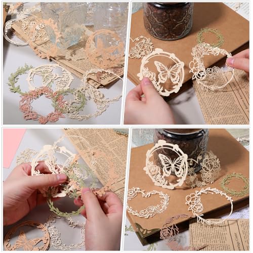 40 Pcs Vintage Flower Scrapbook Paper Lace Cutouts, Decorative Artistic Butterfly Leaf Hollow Out Frame Embellishments Card Making Supplies for Junk Journal DIY Craft Album Planners Decorative Arts