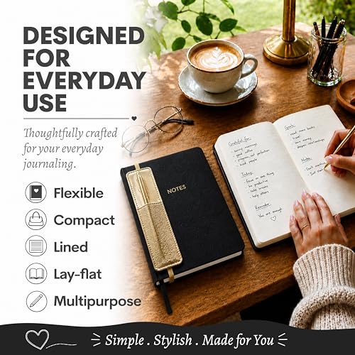 WORLD TRAVELER Eccolo A5 Lined Journal 256 Ivory Pages Lay Flat 6x8 - color: Black with Pen