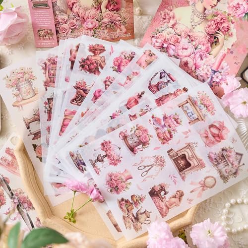 Scrapbook Sticker Book, 450+ Pre-cut Aesthetic Journal Stickers, Scrapbooking Stickers for Adults, Vintage Decorative Decals, Sticker Book for Adults for Journaling, Scrapbooking, Collage, Card Making - color: Everything is Fleeting