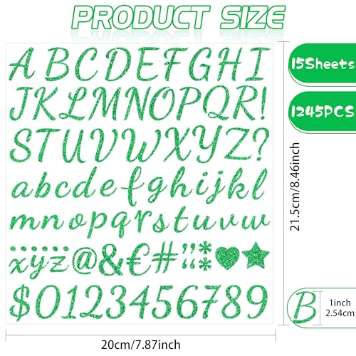1245Pcs Gold Letter Stickers 15 Sheets Alphabet Stickers 1inch(Green) - color: Green