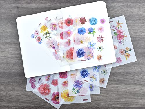 12 Sheets Floral Washi Sticker Set Romantic Flower DIY Decor for Scrapbooking Planner Scrapbook Album Letter Envelope Card Journals Art Craft Journaling Collage Water Bottles Cups Diary Books Laptop - color: C