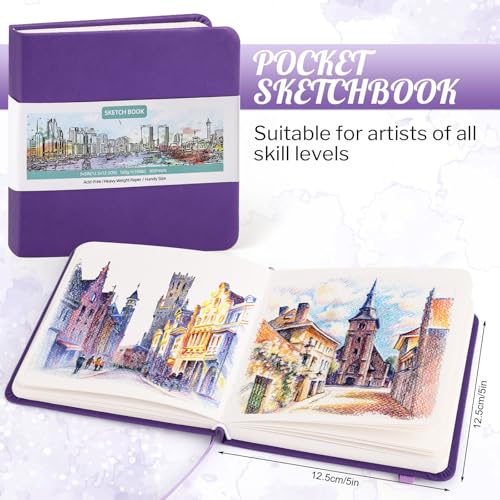 5" × 5" Hardcover Small Sketchbook, 80 Sheets, 160gsm Tiny Notebook, Purple - color: Violet